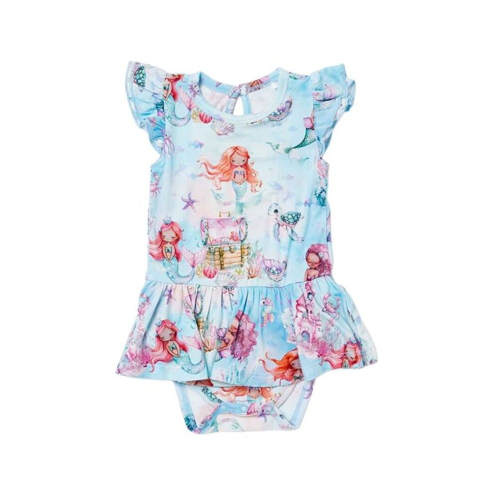 Bums & Roses Girls  Mermaid To Be Cap Sleeve Ruffle Dress, Multicolor